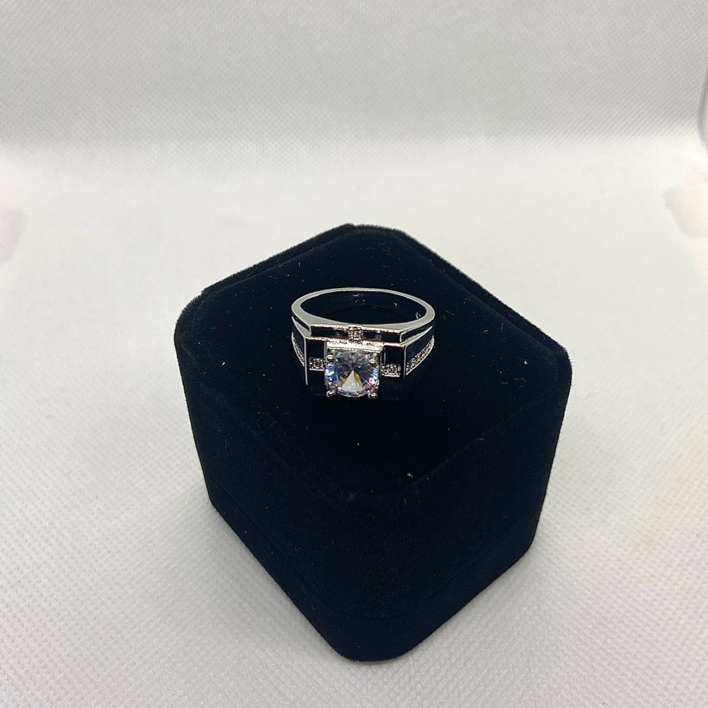 NEW 925 Silver Round Crystal Wide Band Ring - Picture 7 of 8